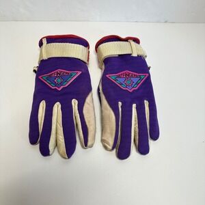 Hotfingers Ski Gloves Unisex Purple White Red Good Vtg  90s Leather Palm Retro